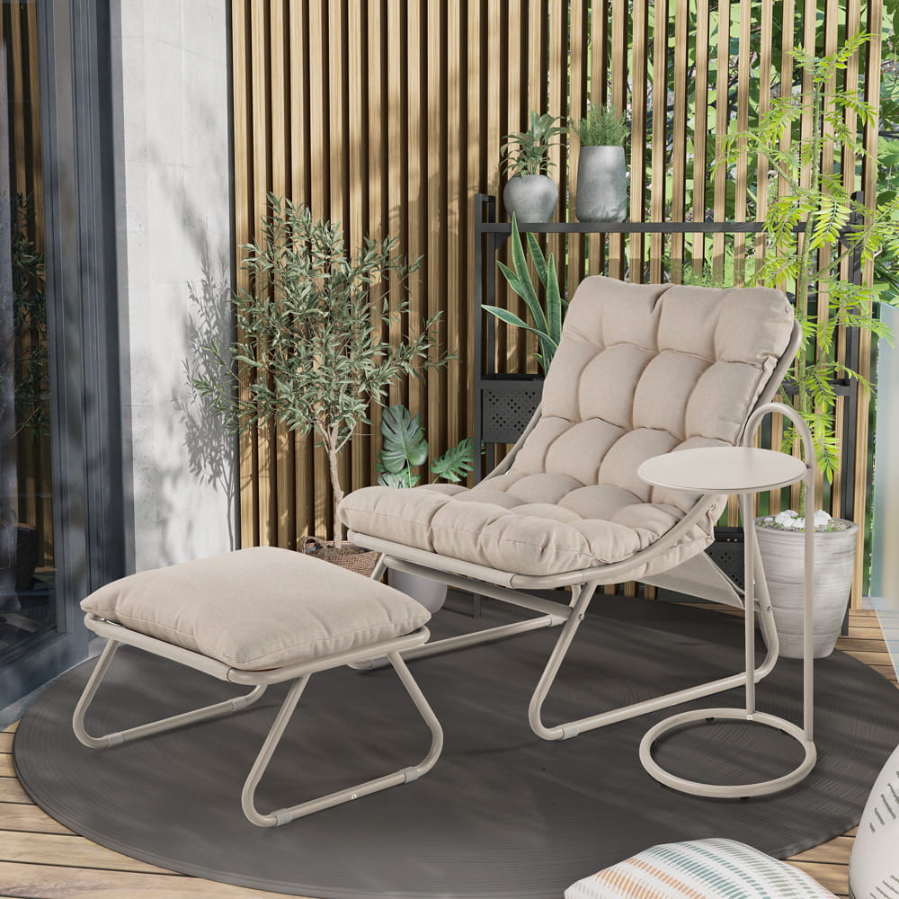Fotel ogrodowy Cloud z podnóżkiem i stolikiem - beżowy