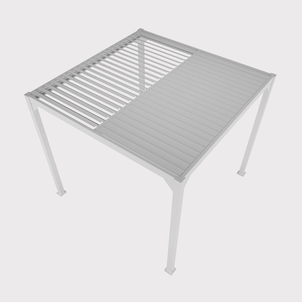 Pergola ogrodowa Esti&Esta Luxe 4x4x2,5 m z oświetleniem LED, biała, ręczna konstrukcja, idealna do ogrodu.