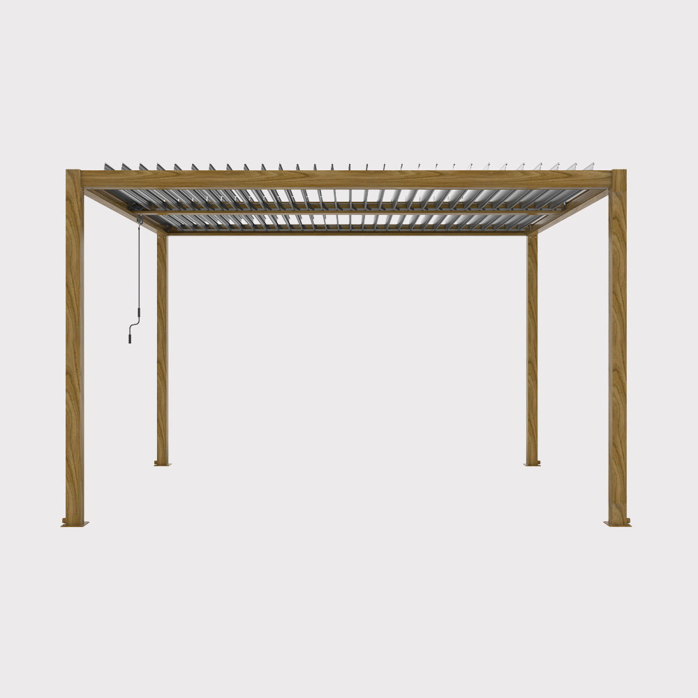 Pergola ogrodowa Luxe 4×4×2,5 m z oświetleniem LED w kolorze drewna